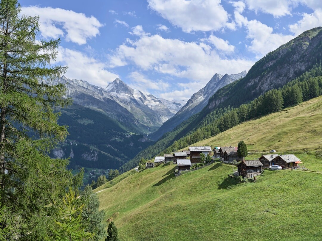 swiss alps landscape with city